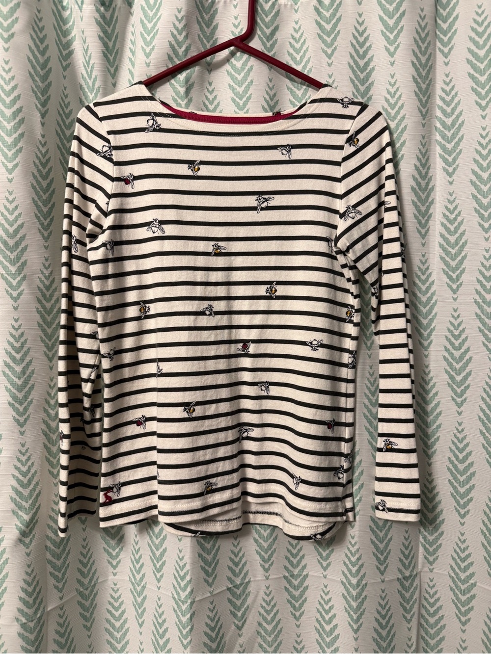 Joules Cream and Black Striped Top with Tiny bees